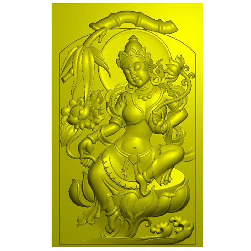 竹子牌头度母两面带线精雕图电脑雕刻图jdp浮雕图bmp灰度图玉雕图