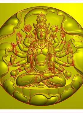 莲花千手观音精雕图电脑雕刻图JDP浮雕图BMP灰度图带线玉雕图