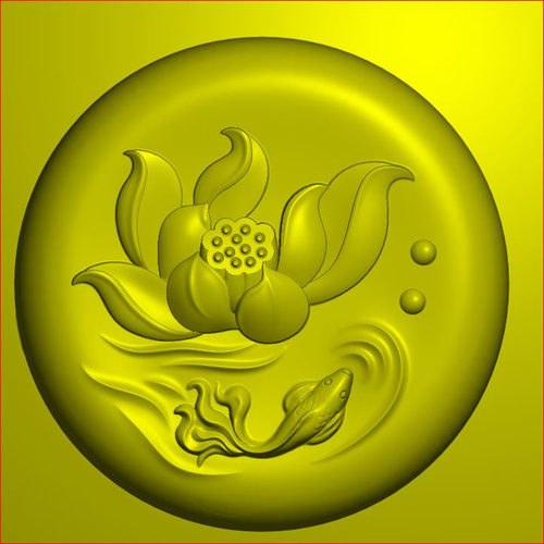 荷花鱼带线精雕图连年有余电脑雕刻图JDP浮雕图BMP灰度图玉雕图