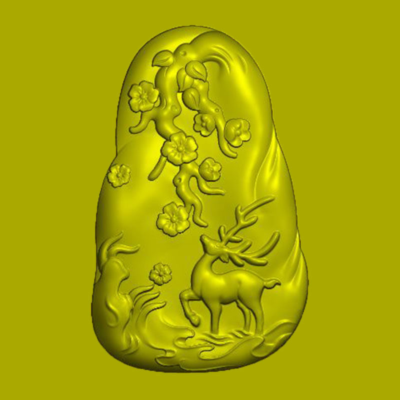 随形梅花鹿带线精雕图一路吉祥电脑雕刻图jdp浮雕图bmp灰度图