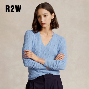 RTW复古老钱高级白灰修身 黑山羊绒蓝色V领麻花内搭针织上衣 羊毛衫
