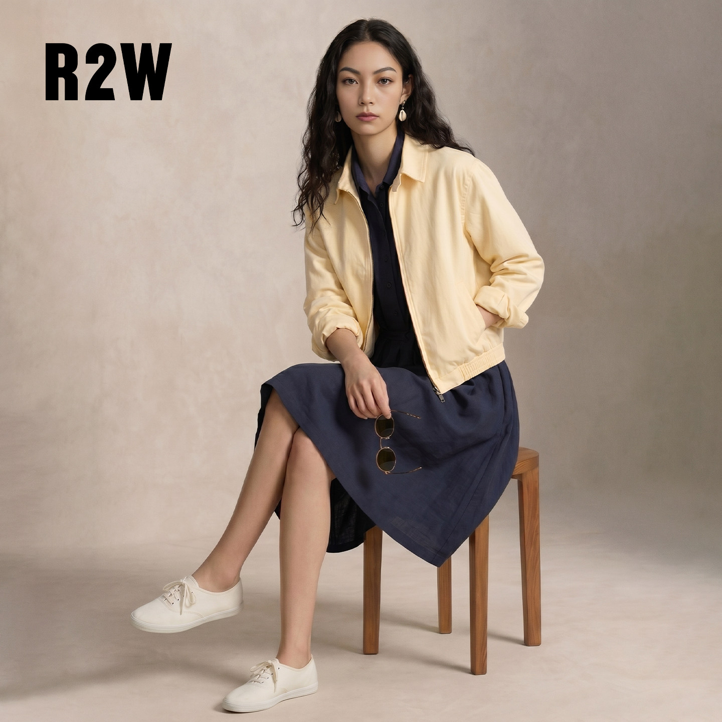 R2W美式老钱春秋短款夹克衫外套女气质宽松拉链纯棉防晒薄款上衣