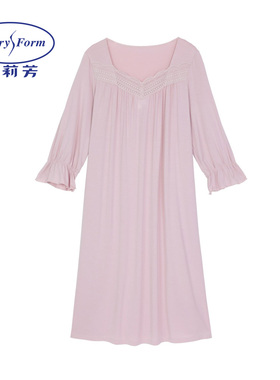 安莉芳方领套头七分袖睡裙夏季连衣裙女士宽松遮肉家居裙ELW0914