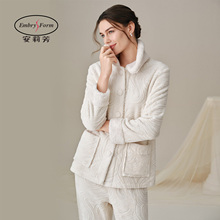 安莉芳冬季开衫加绒加厚外套仿兔毛保暖可外穿家居服套装EL01139