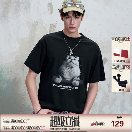 陈赫同款BJHG不计后果小猫t恤短袖男款夏季新款潮牌凉感情侣T恤女