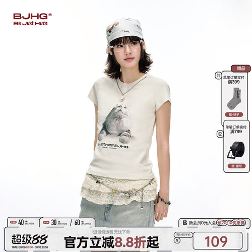 BJHG不计后果趣味小猫短袖t恤女