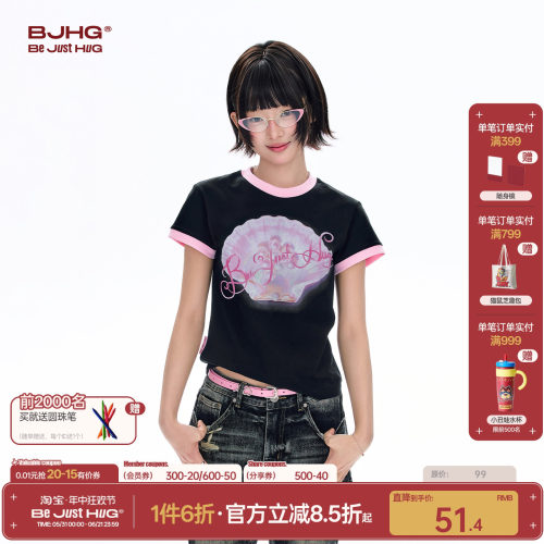 BJHG美式印花短袖T恤女纯棉上衣