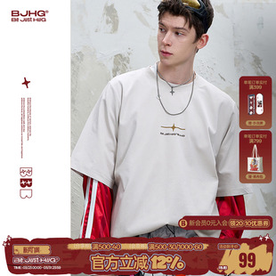 凉感速干功能性宽松情侣装 BJHG不计后果美式 夏季 男款 t恤 复古短袖