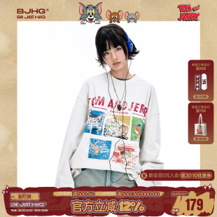 春潮牌美式 t恤男款 BJHG不计后果长袖 白色卫衣女 猫和老鼠联名