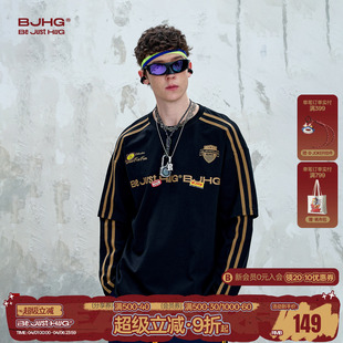 BJHG不计后果假两件长袖T恤男款夏季新款潮牌休闲运动速干T恤女