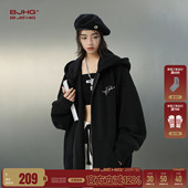 BJHG不计后果黑色加绒卫衣外套男女春季 外套 潮牌情侣连帽卫衣男士