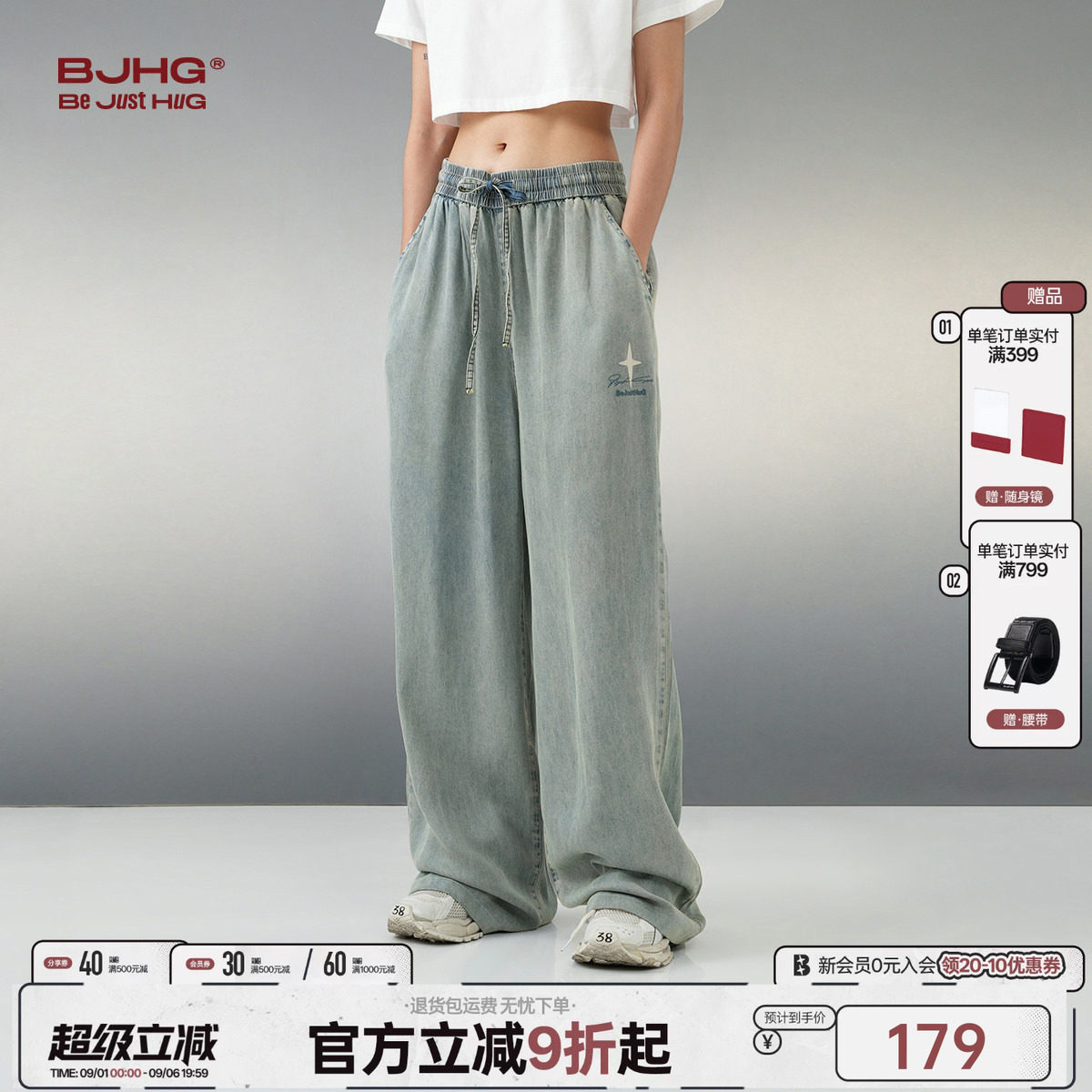 BJHG复古水洗夏季轻薄牛仔裤图片