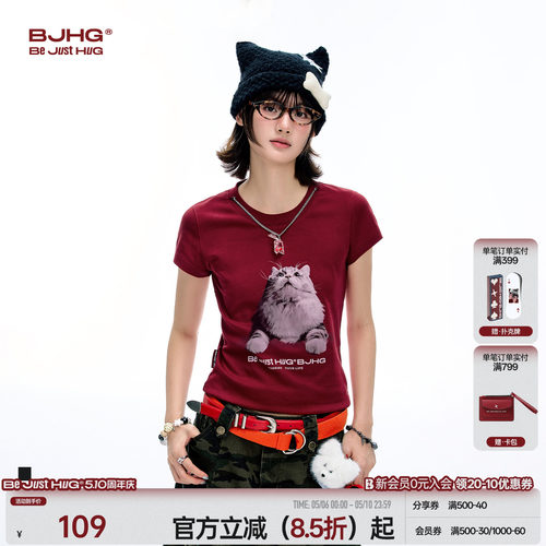 BJHG小猫趣味短袖T恤女款凉感
