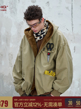 BJHG不计后果巴恩风工装棉服外套男装冬美式复古做旧仿貂毛棉衣女