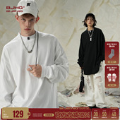 圆领潮牌内搭打底衫 BJHG不计后果 男t恤早春季 纯棉长袖 卫衣女 美式