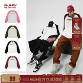 美式 打底衫 插肩长袖 春季 纯棉内搭拼色卫衣女 t恤男款 BJHG不计后果