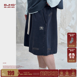 BJHG不计后果复古做旧男士短裤夏季新款宽松休闲创口贴纯棉五分裤