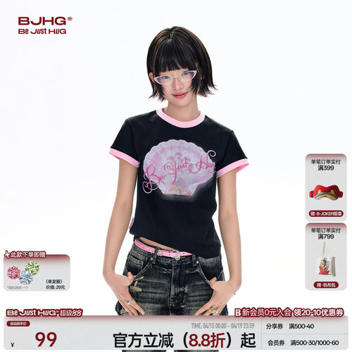 BJHG美式印花短袖T恤女纯棉上衣