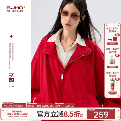 红色夹克外套男女新款情侣外套