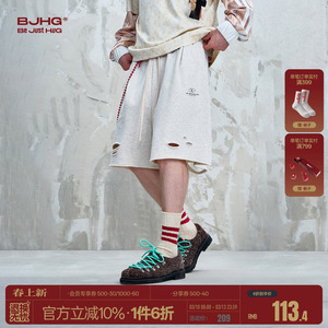 BJHG不计后果美式破洞男士短裤夏季2025新款复古宽松休闲五分裤子