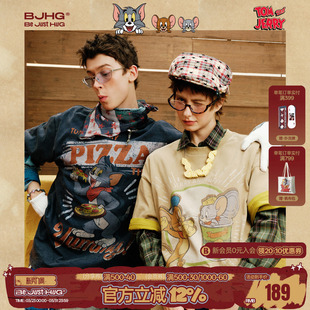 男款 复古T恤短袖 BJHG不计后果美式 潮牌情侣短袖 猫和老鼠联名