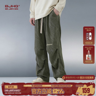 休闲裤 BJHG不计后果灯芯绒阔腿伞兵加绒裤 直筒工装 加厚冬装 子男款