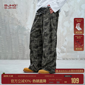 美式 春季 潮牌工装 裤 BJHG不计后果灯芯绒迷彩裤 宽松直筒长裤 子男款