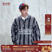 BJHG不计后果赛车风polo领毛衣男装 女 冬复古条纹情侣绵羊毛针织衫