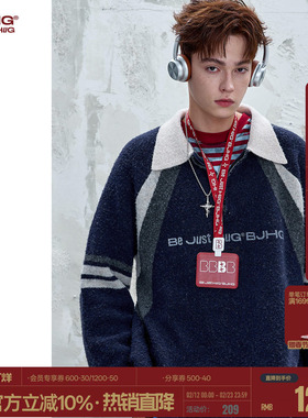 BJHG不计后果撞色polo领毛衣男装冬季复古翻领运动风情侣针织衫女