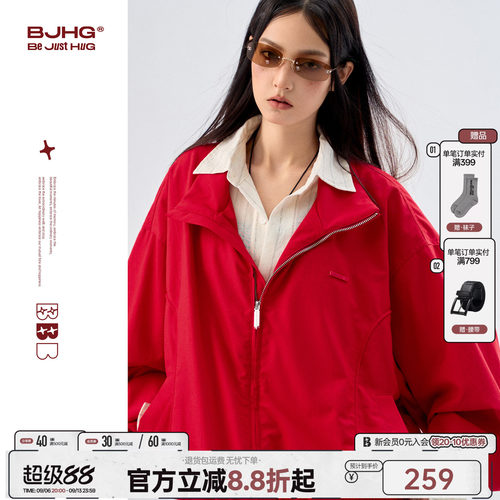 红色夹克外套男女新款情侣外套