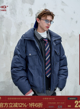 BJHG不计后果仿牛仔棉服外套男装冬季加厚棉袄简约复古PU皮棉衣女