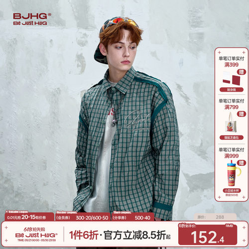 BJHG不计后果美式复古格子衬衫男