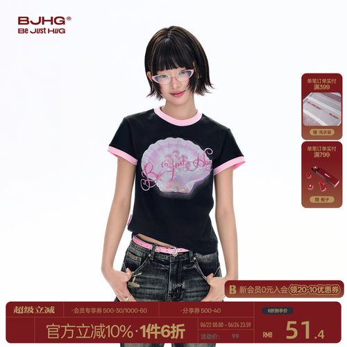 BJHG美式印花短袖T恤女纯棉上衣