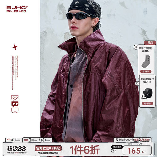 BJHG光泽感美式夹克皮外套男