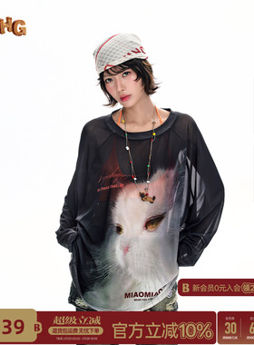 【不宠】BJHG不计后果 白色小猫防晒罩衫t恤女装夏季穿搭长袖上衣