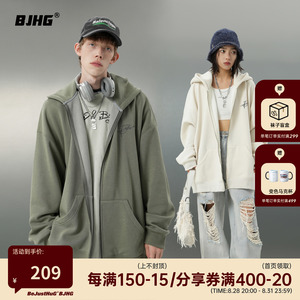 BJHG不计后果美式复古加绒拉链开衫连帽卫衣外套女春秋款情侣装男