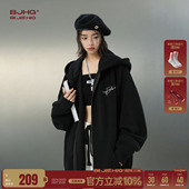 BJHG不计后果黑色加绒卫衣外套男女春季 外套 潮牌情侣连帽卫衣男士