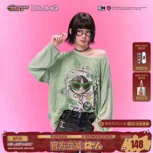 斜肩罩衫 t恤女新款 BJHG不计后果长袖 早春上衣 飞天小女警联名