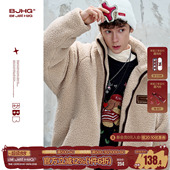 潮牌情侣棉衣上衣女 美式 BJHG不计后果贴贴羊羔绒外套棉服冬装 男款