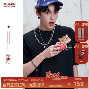 速干凉感半袖 BJHG不计后果 t恤男新款 短袖 上衣女 贴贴小猫2025男式