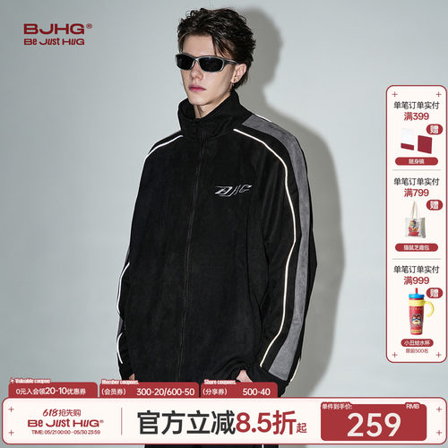 BJHG重工刺绣麂皮绒反光夹克外套