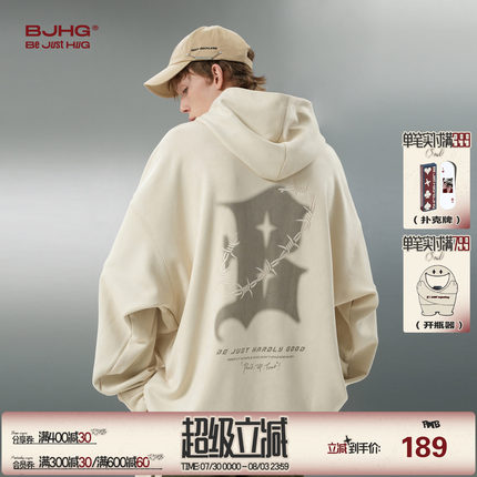 BJHG不计后果连帽卫衣男款秋季衣服美式复古潮牌重磅情侣外套上衣