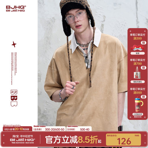 BJHG不计后果 美式短袖polo衫男款夏季新款复古撞色凉感情侣t恤女