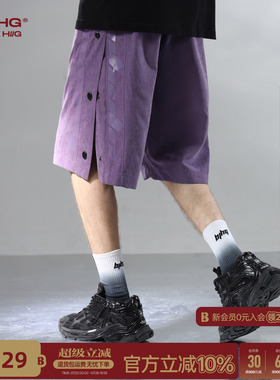 BJHG不计后果运动透气短裤男士夏季美式紫色工装休闲美式潮牌裤子