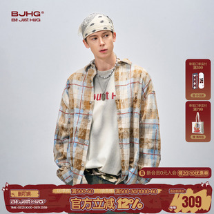 水洗做旧长袖 外套春2026新款 格子衬衣 衬衫 BJHG不计后果废土风男士