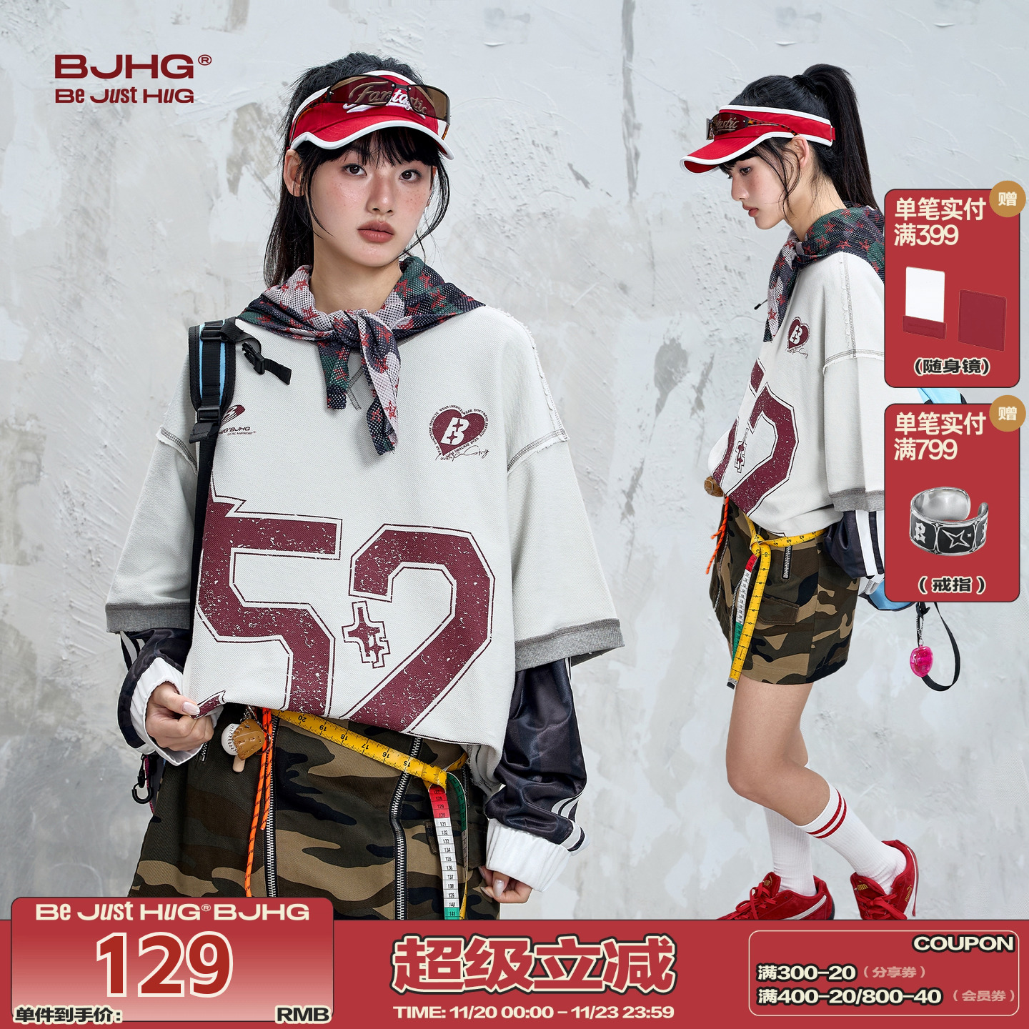 BJHG不计后果 美式棒球t恤短袖男款夏季潮牌复古衣服新款情侣半袖