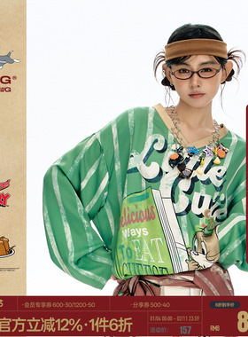 【猫和老鼠联名】BJHG不计后果V领长袖t恤女春季潮牌复古运动球衣