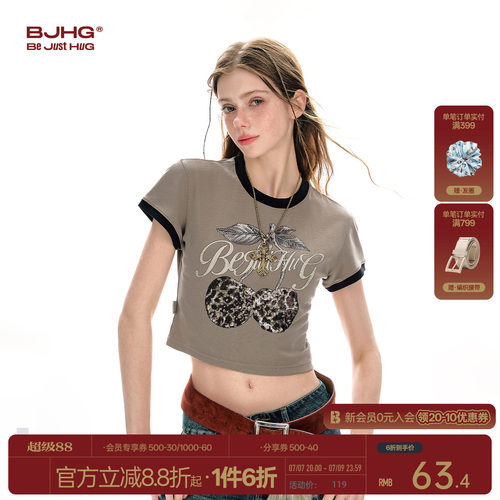 BJHG复古短袖T恤女款夏季短款