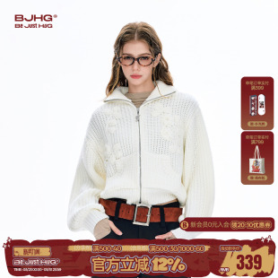 双拉链针织衫 FTT 新款 高智简约风花朵毛衣外套女春季 FlyTheTruth