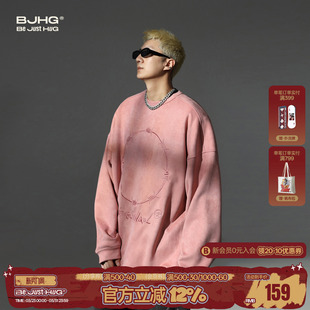 BJHG不计后果美式 秋冬潮牌环保麂皮绒设计感情侣卫衣 圆领卫衣男款